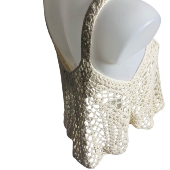 Forever 21 Crocheted Knit Handkerchief Bottom Beige Sleeveless Tank Top Small - Picture 12 of 13